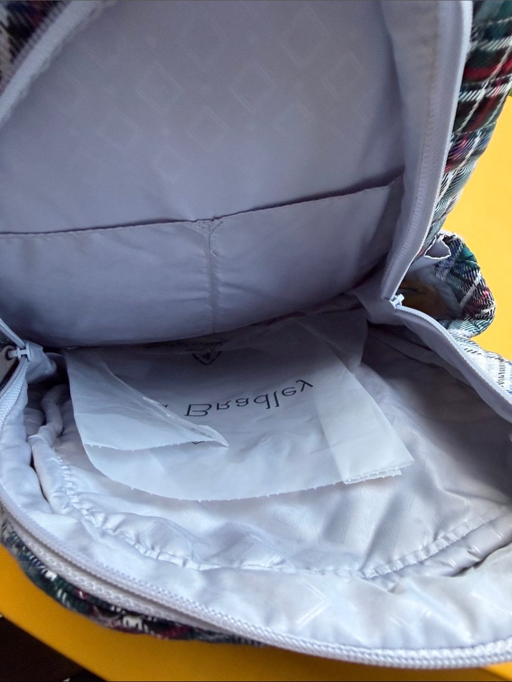 Vera Bradley Plaid Quilted Mini Backpack in Teal, White, Black, Green, Burgundy. - Picture 4 of 4